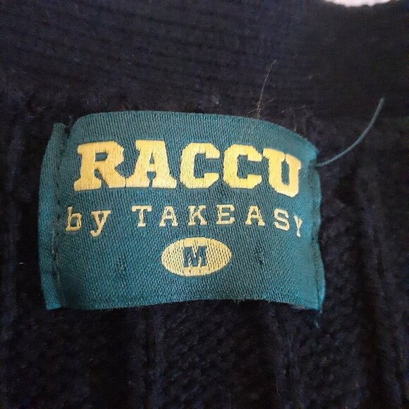 TakeEasy Men's Size Medium Black Raccu Cable Knit Button Up Korean Brand Vest - Picture 8 of 13